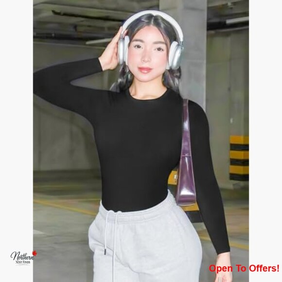 Long Sleeve Double Lined Workout Tee Crew Neck Fitted T-Shirt - Picture 7 of 7